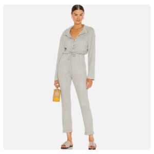 Lovers + Friends Gray Cozy Knit Long Sleeve Tie Waist Jumpsuit Ribbed Size XS